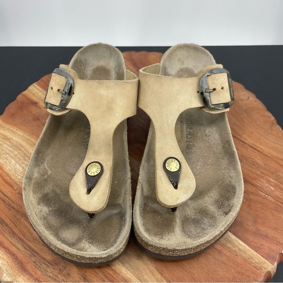 Birkenstock Gizeh Big Buckle Nubuck Leather Sandals beige 39 US 8 camo - Picture 2 of 7